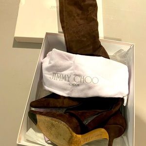 Brown suede knee high boots